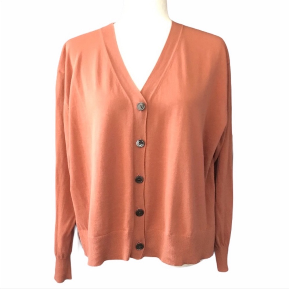 J. Crew Cotton Cardigan Sweater in Pumpkin Orange - Size Medium - Picture 10 of 11